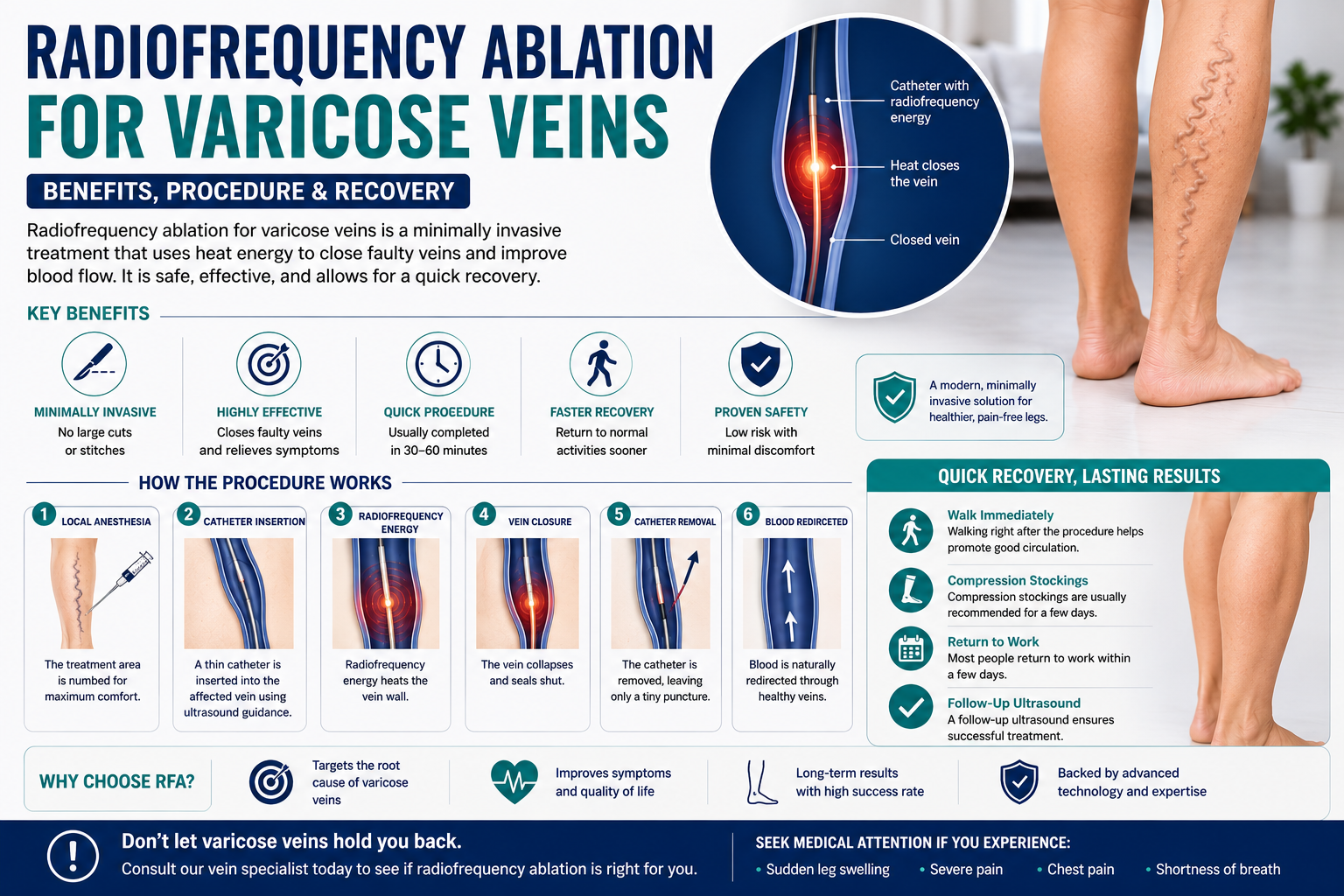 Radiofrequency ablation for varicose veins showing minimally invasive vein treatment